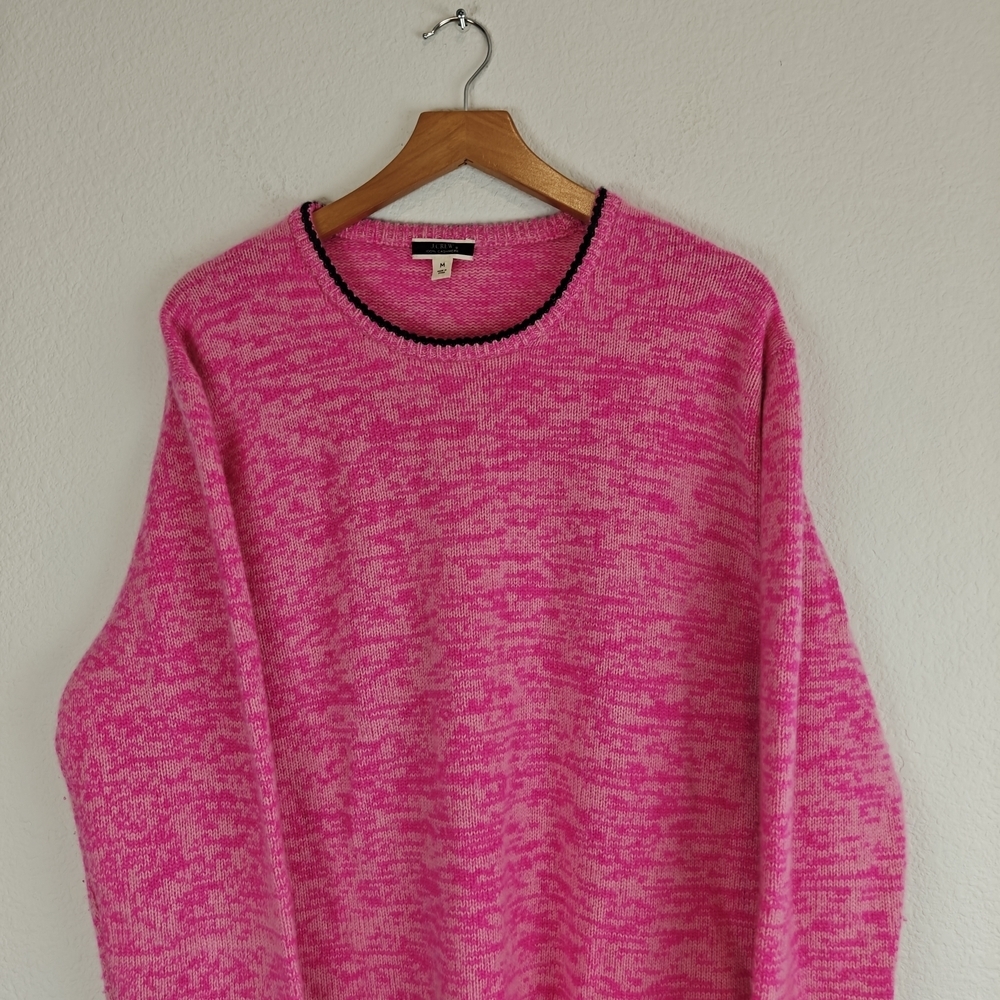 J.Crew Relaxed Cashmere Pink Crewneck Sweater Black Trim Classic Cozy Knit M - Picture 4 of 13